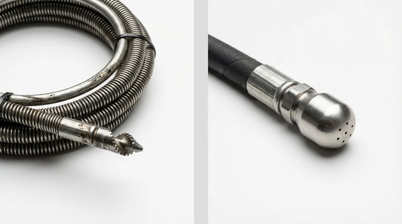 Drain snake cable and hydro jetting nozzle used for drain cleaning in Reidsville, NC