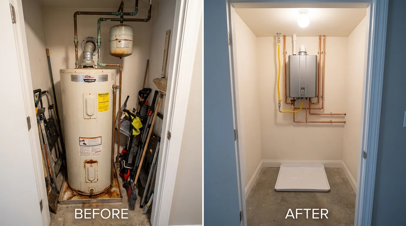 Tank water heater versus wall-mounted tankless unit comparison for Reidsville, NC homeowners