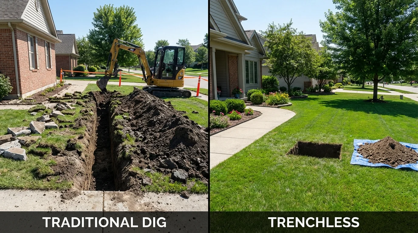 Trenchless sewer repair with minimal yard damage versus traditional excavation in Reidsville, NC
